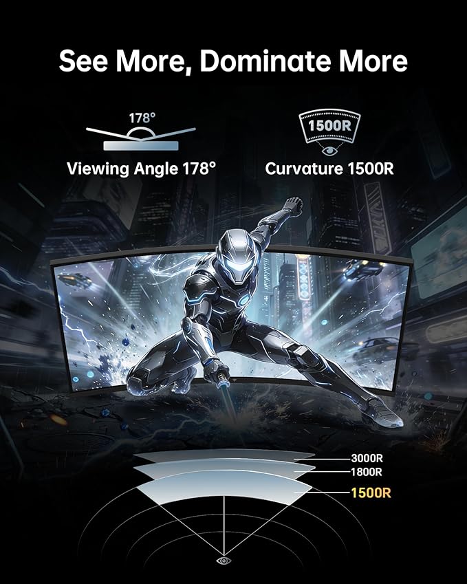 KTC 24 Inch Curved 240Hz Gaming Monitor, FHD 1500R Curved Computer Monitor 1080P - Image 3