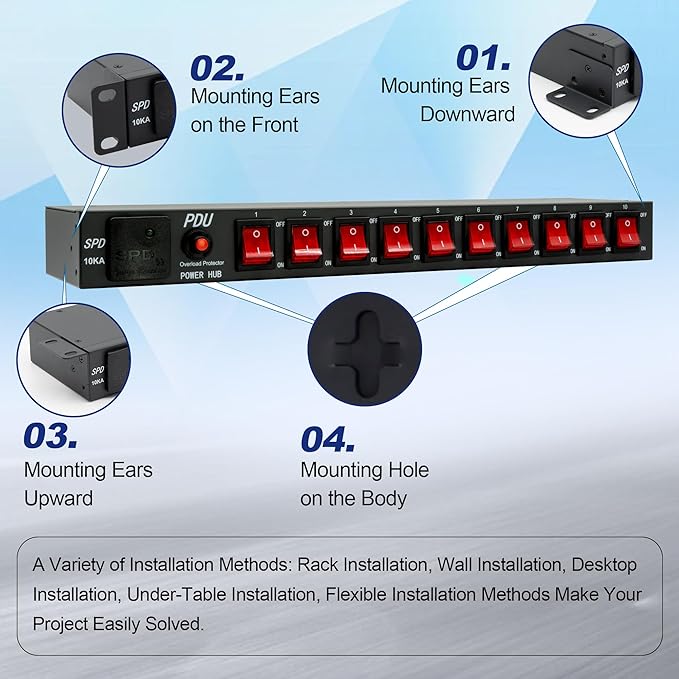ThePoEstore 10 Outlets 1U Horizontal PDU Network Rackmount Power Strip - Image 4