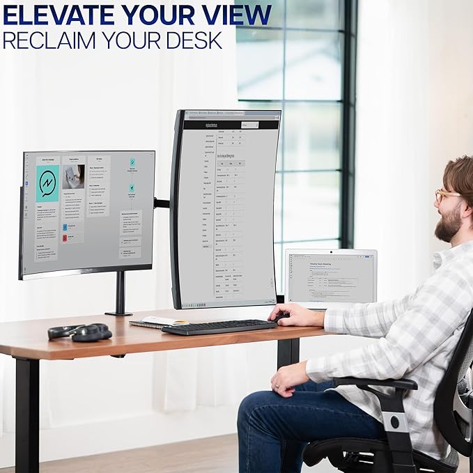 VIVO Dual Monitor Desk Mount, Heavy Duty Fully Adjustable Stand, Fits 2 LCD LED - Image 9