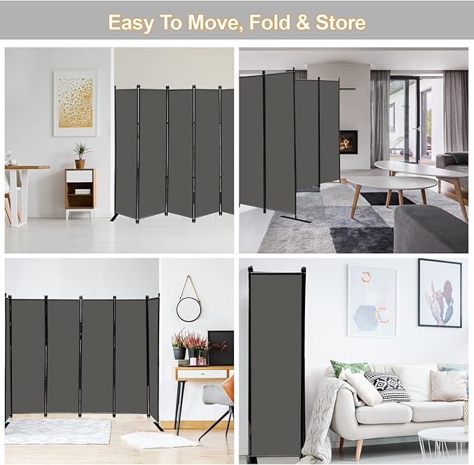 MAYOLIAH 6 Panel Folding Privacy Screen 9ft Wide, 6ft Tall Partition Room - Image 3