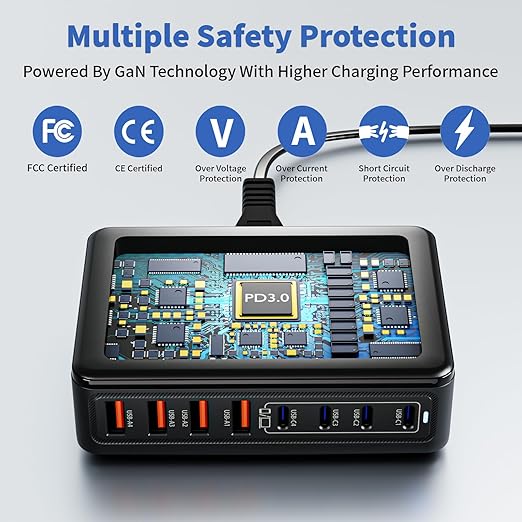 USB C Charger Block, 200W GaN 8 Port USBC Charging Station USB Hub Block Cube - Image 4
