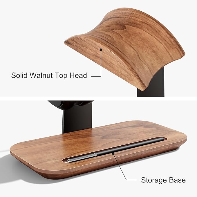UPERGO Walnut Headphone Stand, Wood Headset Stand - Image 5