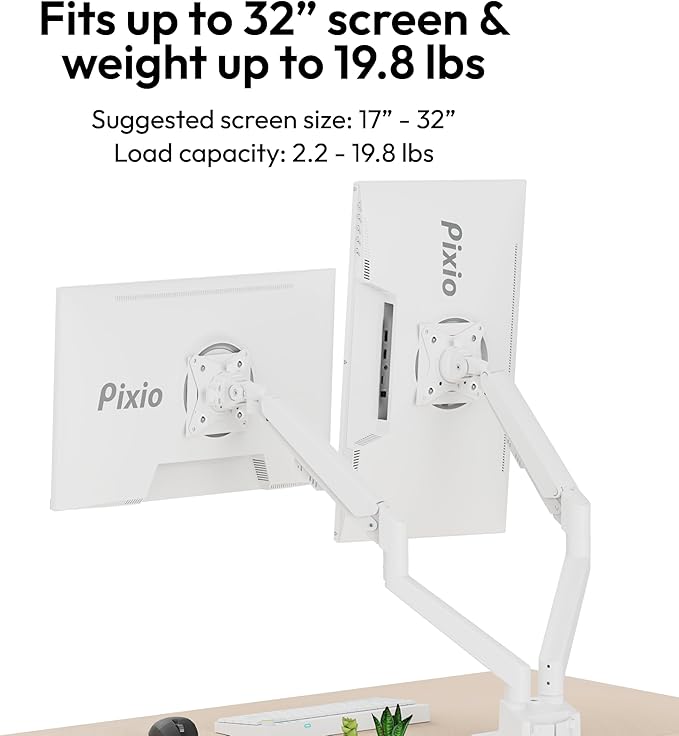 Pixio PS1D Wave White Dual Monitor Arm Stand Desk Mount - Image 2