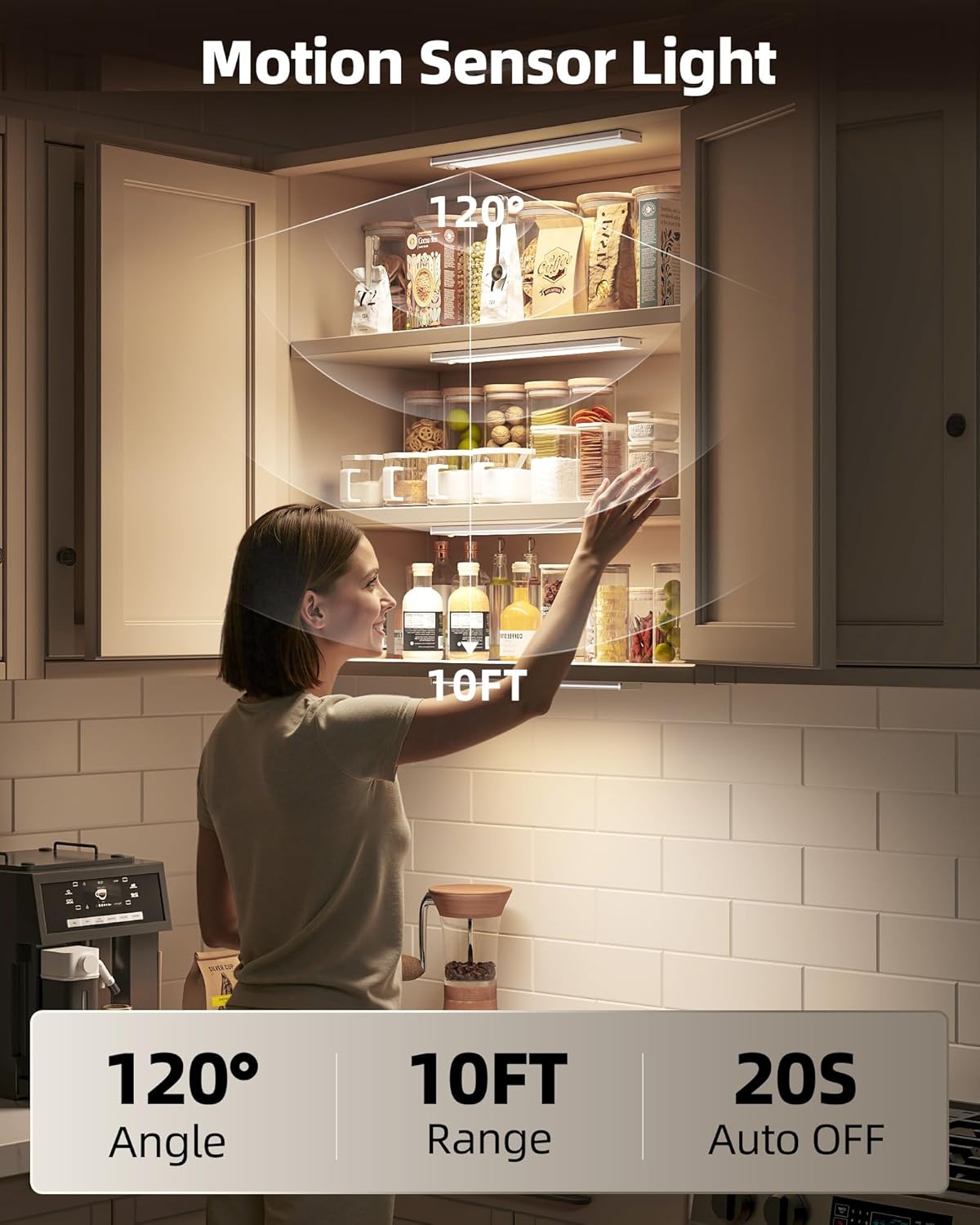 12inch Under Cabinet Lighting with Remote, 2400mAh Rechargeable Motion Sensor Light Indoor, Wireless Closet Lights, Dimmable, 3 Color Temps, Magnetic for Kitchen, Stairs (4 Pack)