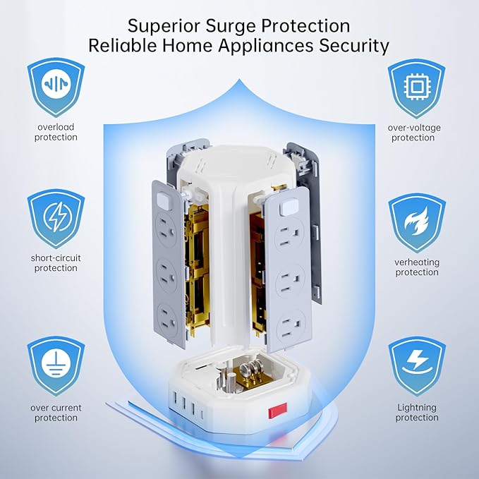 Power Strip Surge Protector, 10 Ft Extension Cord - Image 6