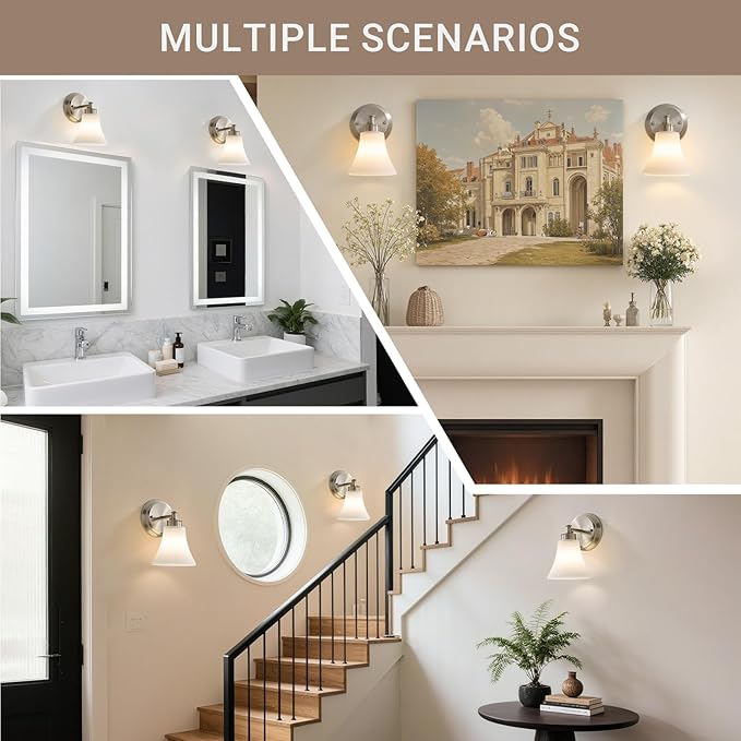 LOUSACE 2 Pack 1-Light Brushed Nickel Bathroom Lighting Fixtures Vintage - Image 9