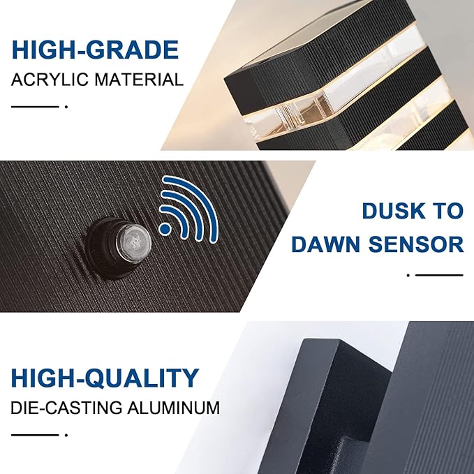 Delicavy Dusk to Dawn Sensor Outdoor Wall Lights Up Down Porch Lights Modern - Image 3