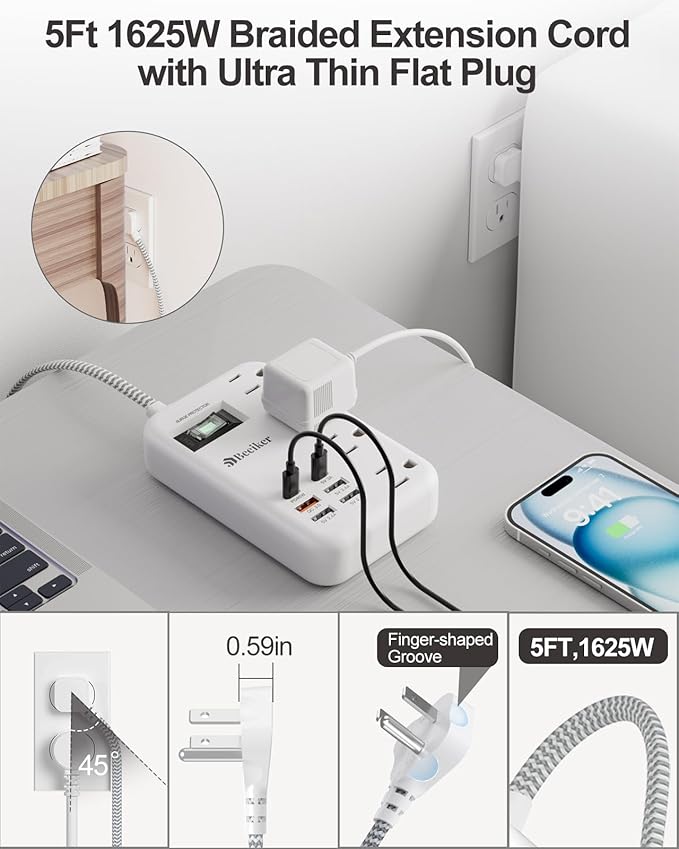 45W USB C Travel Power Strip- PD 45W Fast Charging Station - Image 5