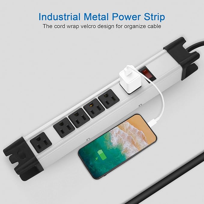 Heavy Duty Power Strip Surge Protector, 6 Outlet Industrial Metal Power Strip - Image 6
