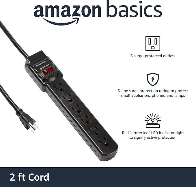 Amazon Basics Surge Protector Power Strip, 6-Outlet - Image 2