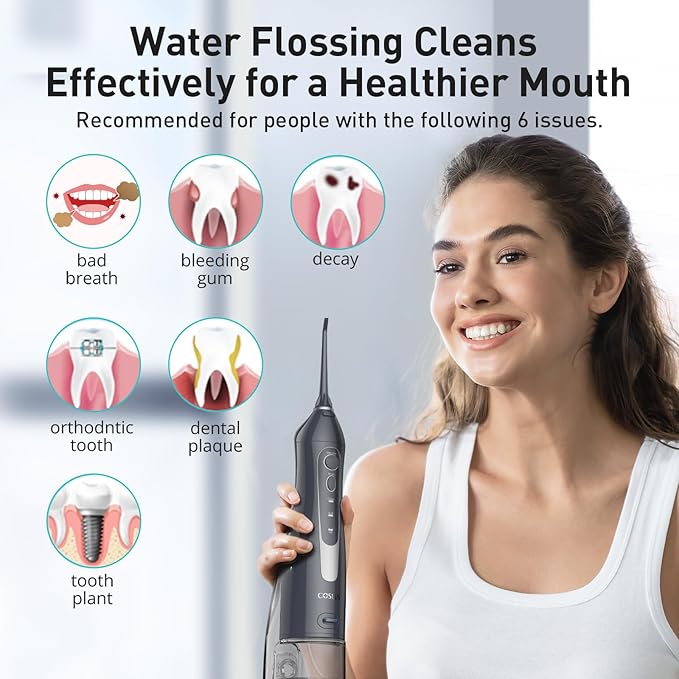 COSLUS Water Dental Flosser Teeth Pick: Portable Cordless Oral Irrigator 300ML - Image 7
