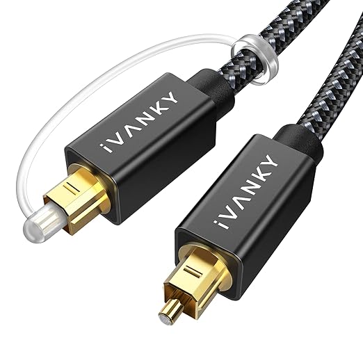 IVANKY Optical Audio Cable 3.3ft/1M, Nylon Braided, 24K Gold-Plated, Slim Metal by ivanky
