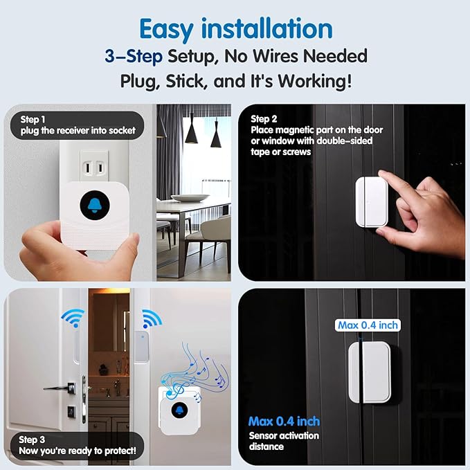 KOOSTONE Wireless Door Chime & Window Sensor Alarm - 600Ft Long Range Door - Image 4