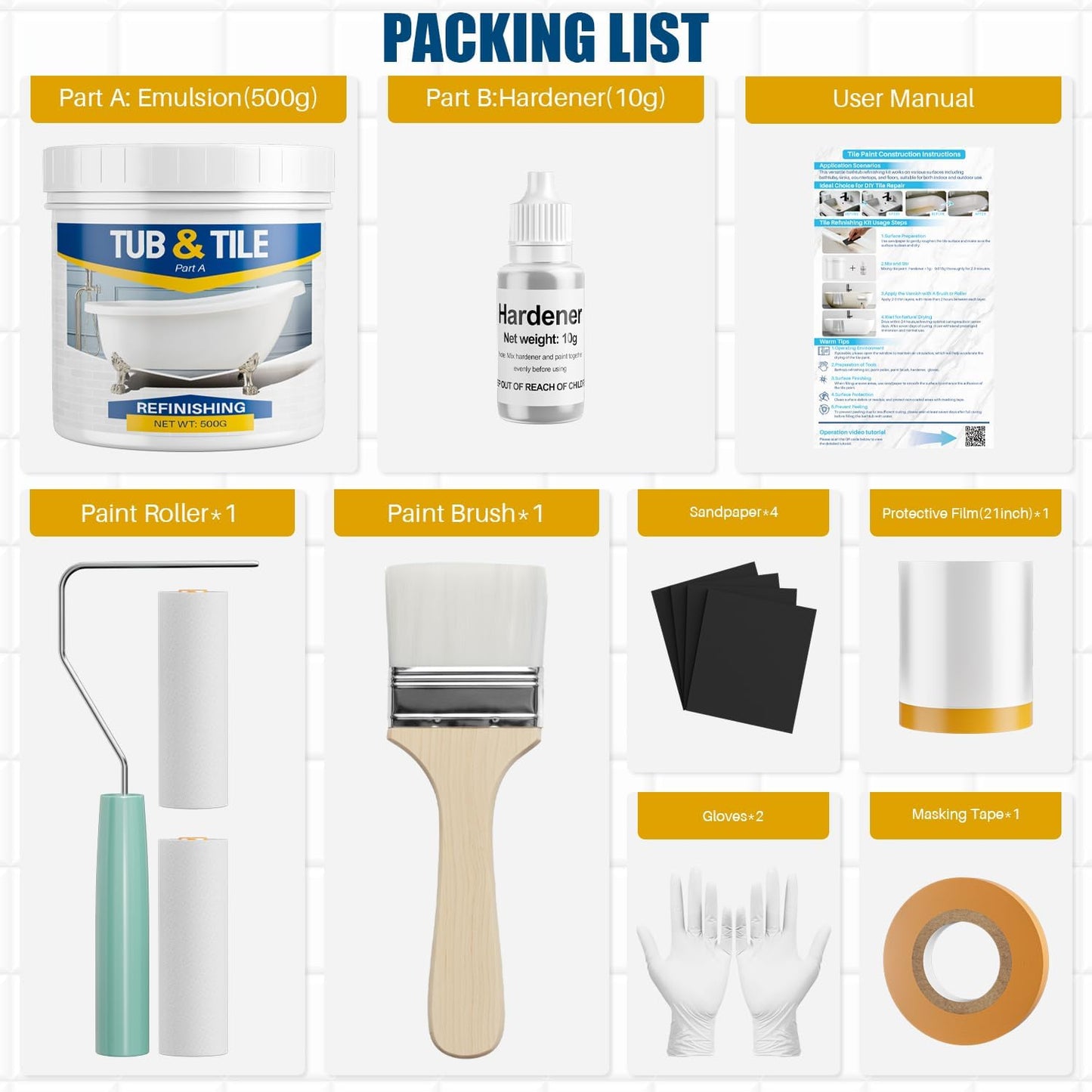 Tub and Tile Paint, Tub Refinishing Kit Water Based, 16.5oz White Quick-Dry Tile Paint for Wall & Floor, Sink Bathtub Paint for Bathroom, Kitchen, Toilets,