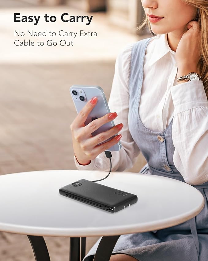 Portable Charger, Power Bank Built-in Cables and AC Wall Plug, VRURC USB C - Image 8