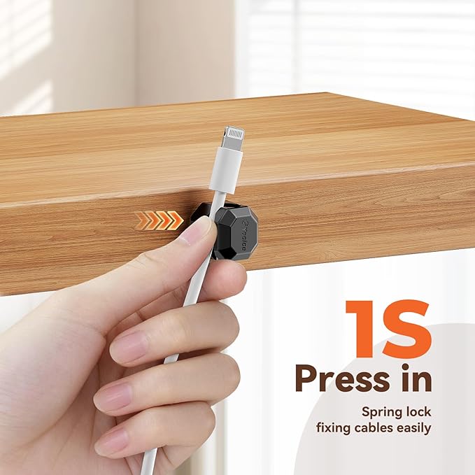 12 Pack Rotatable Cable Clips, Spring Cord Organizer Desk Cable Management Cord - Image 5