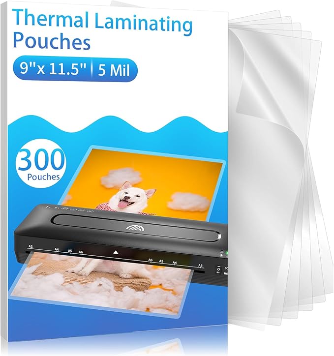 Clear Thermal Laminating Pouches – 9 x 11.5 Inch, 5 mil Thick – by MultiLabel