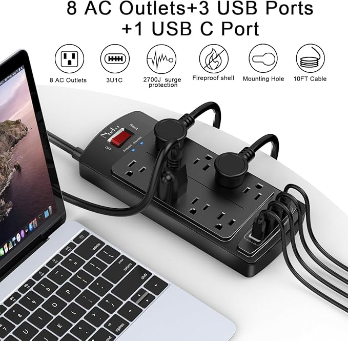 10 Feet Surge Protector Power Strip - Image 2