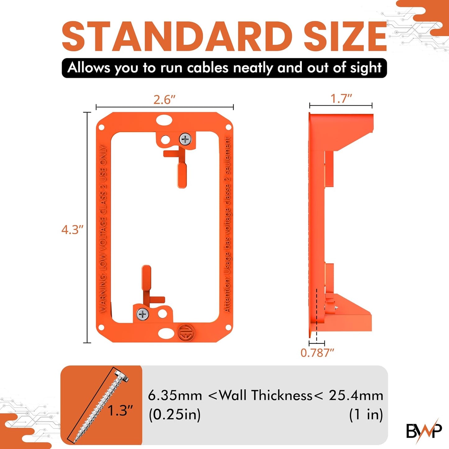 BWP Low Voltage Mounting Bracket 1 Gang, 12 Pack for Single Gang Wall Plate, Telephone Wires, Network Cables, HDMI, Coaxial, Speaker Cables - Low Voltage Box Cable Wall Plate Bracket, Mud Ring