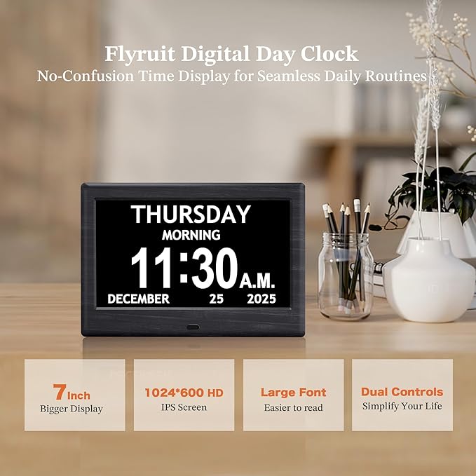 7'' Dementia Clock For Seniors, Large Display Digital Clock - Image 2