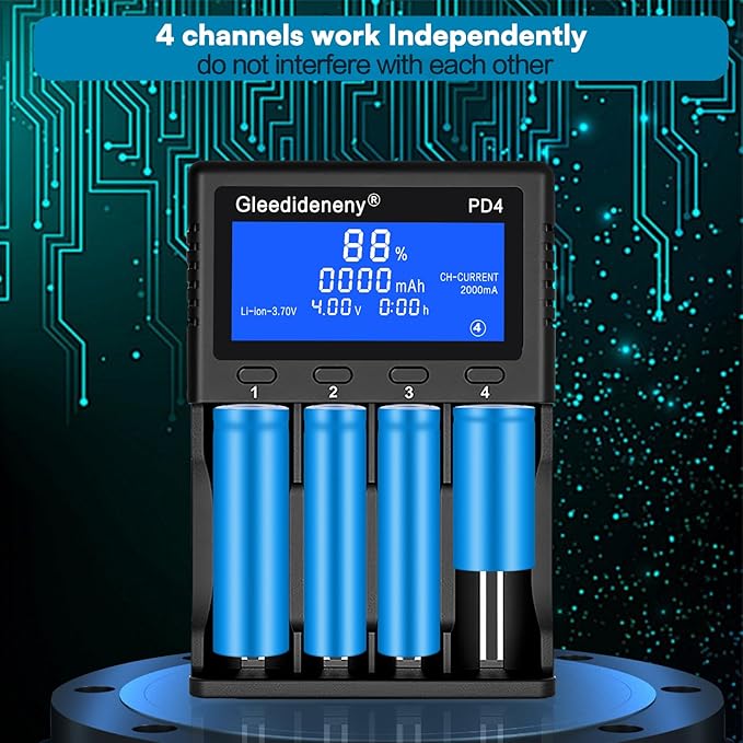 Gleedideneny 18650 Battery Charger, Universal Charger LCD Display - Image 5