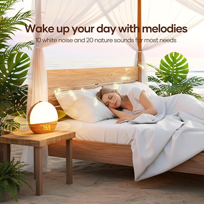 Sunrise Alarm Clock, Sound Machine, Wood Grain Dimmable Night Light - Image 6
