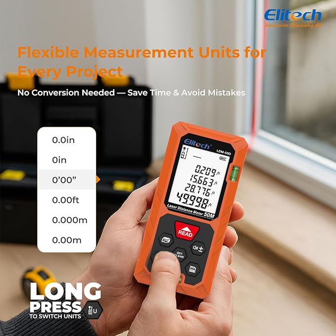 Elitech Laser Measuring Tool 165ft, Digital Laser Tape Measure - Image 8