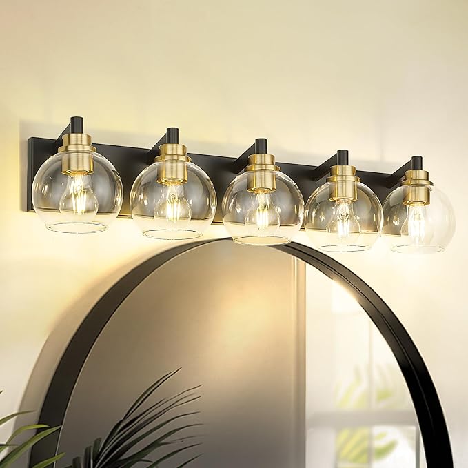 METWET Bathroom Light Fixtures, 5-Light Black and Gold Bathroom Vanity Light by Metwet