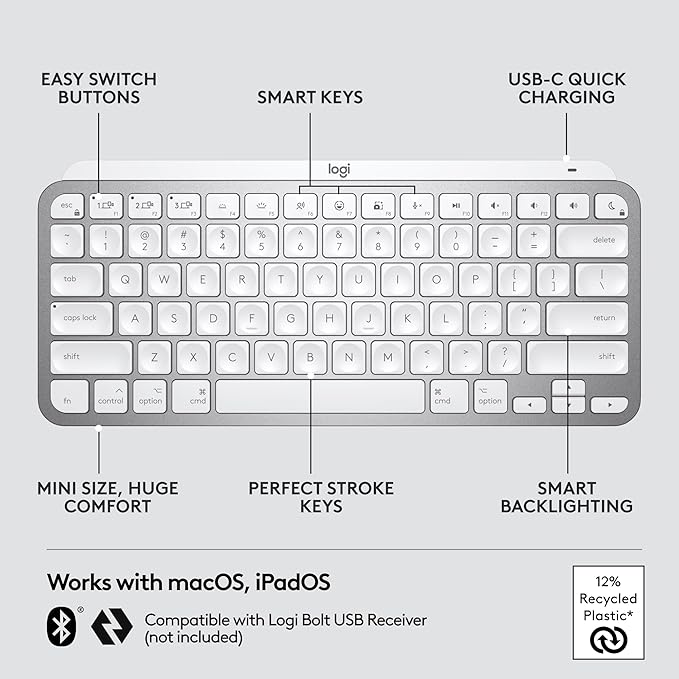 Logitech MX Keys Mini for Mac Minimalist Wireless Keyboard, Backlit Keys - Image 7