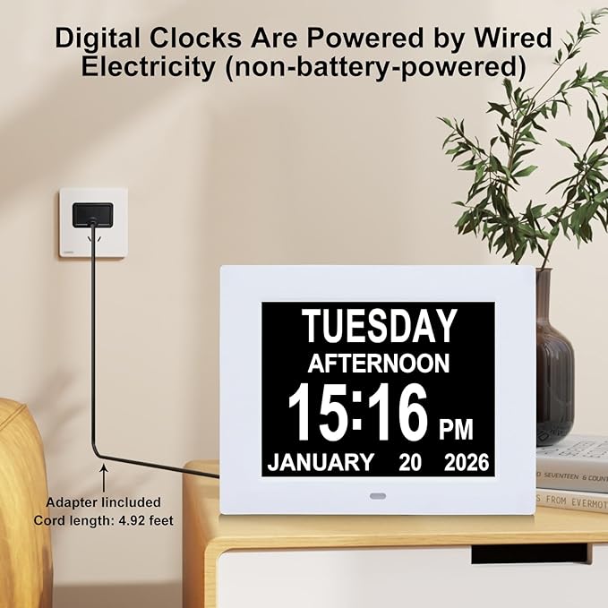Digital Dementia Alarm Clock 8 inch Large Display, Electronic Calendar Clock - Image 6