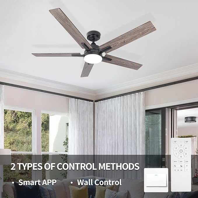 SODSEA Ceiling Fans with Lights, 52 Inch Black Ceiling Fan with Light and - Image 5