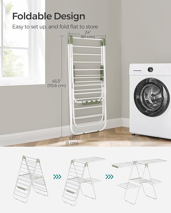 SONGMICS Clothes Drying Rack, Foldable 2-Level Laundry Drying Rack, - Image 7
