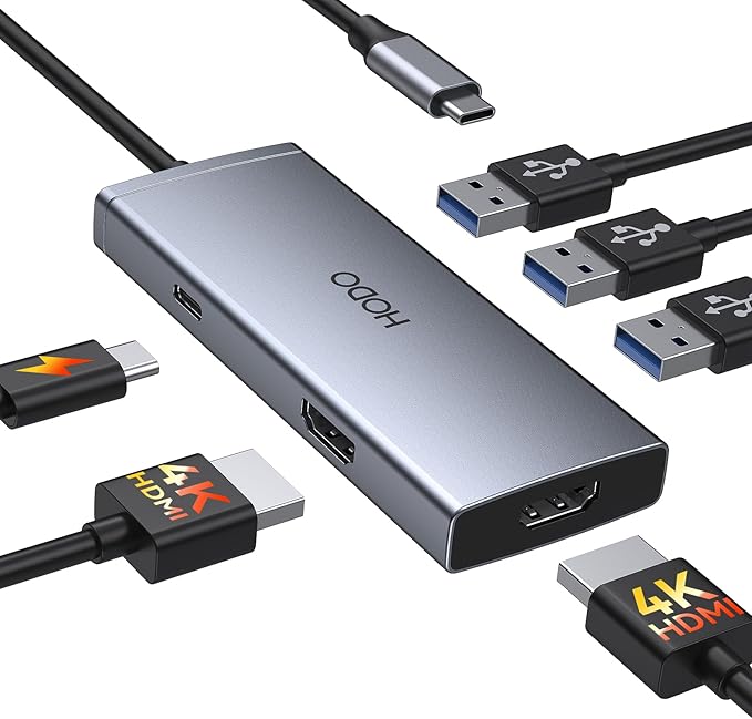 USB C Docking Station Dual HDMI Monitor 4K 60 Hz USB C to Dual HDMI Adapter by HODO
