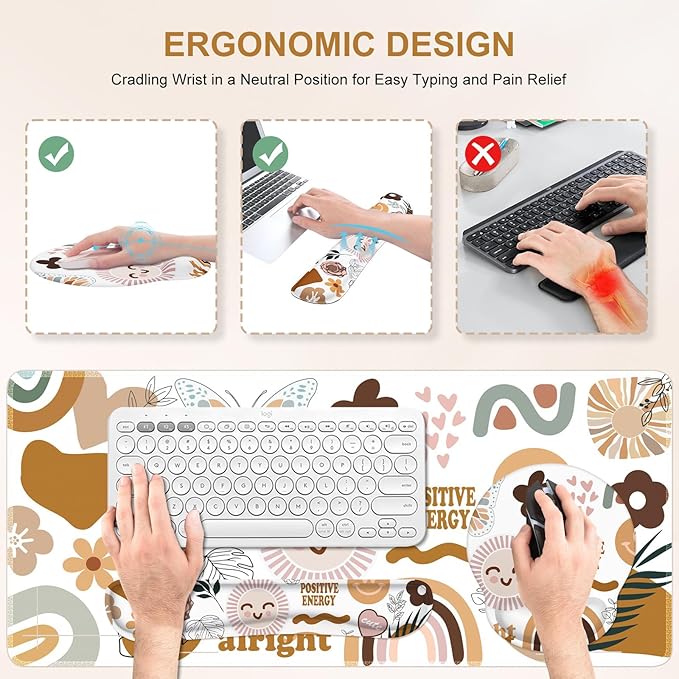 iCasso Desk Mat, Gaming Mouse Pad Wrist Support Set, 4in1 XXL Large Mousepad + - Image 4