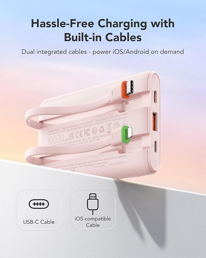 VEGER Portable Charger with Built in Cable, 10000mAh 22.5W Fast Charging USB C - Image 2