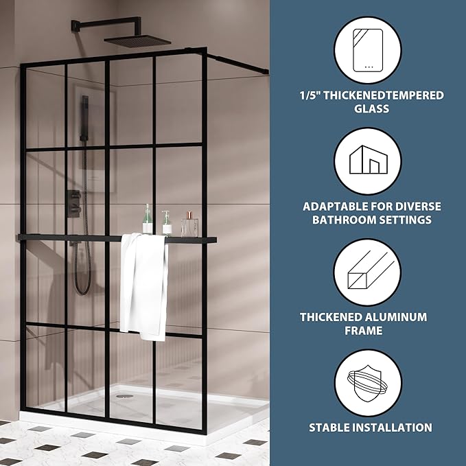 Goodyo 46" x 72" Shower Glass Door Tempered Glass Shower Screen - Image 3
