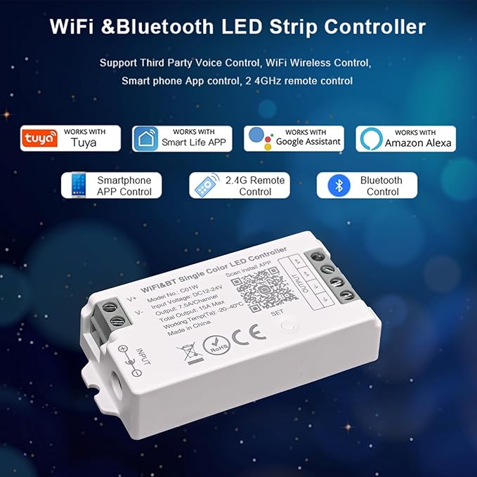 TUNICHX C01W Monochrome LED Strip Controller 2.4 GHz WiFi Group Controller - Image 7