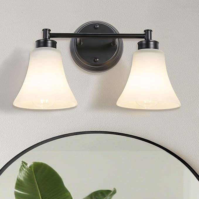 LOUSACE 2 Light Bathroom Vanity Light Matte Black Bathroom Lighting Fixtures by LOUSACE