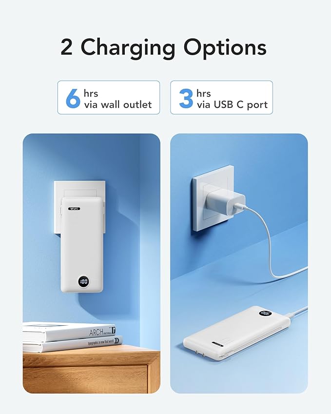 VRURC Portable Charger with Wall Plug, 10000mAh Slim Portable Charger Built in - Image 5