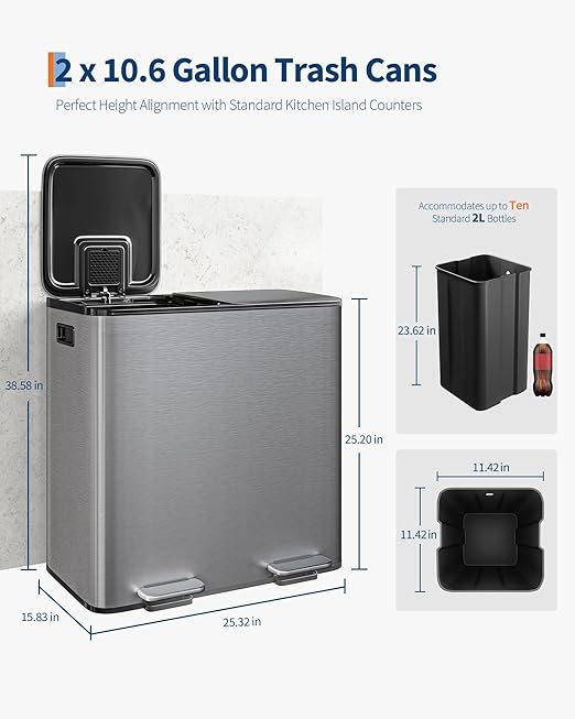 Garvee Trash Can, 2 x 10.6 gal Garbage Can - Image 6