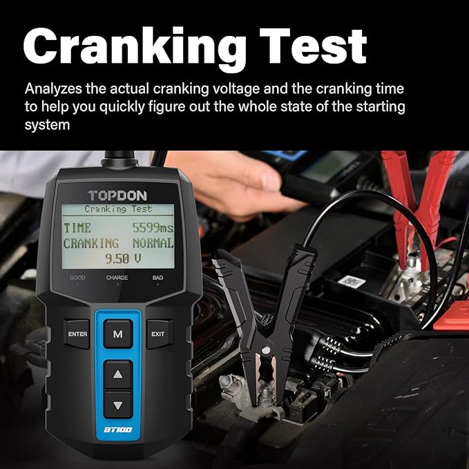 TOPDON BT100 Car Battery Tester 12V Load Tester, 100-2000 CCA Automotive - Image 4