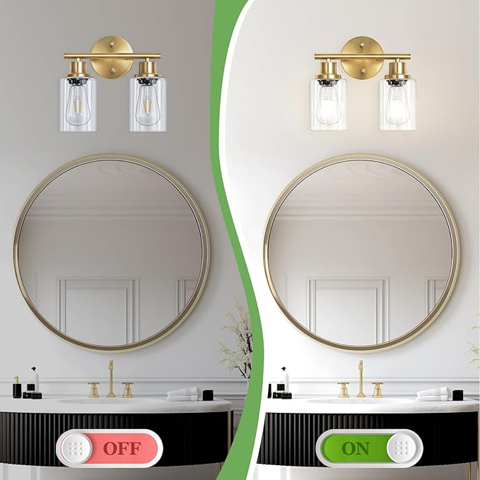 Guliaofo 2-Light E26 Bathroom Light Fixtures, Modern Brushed Gold Vanity Lights - Image 5