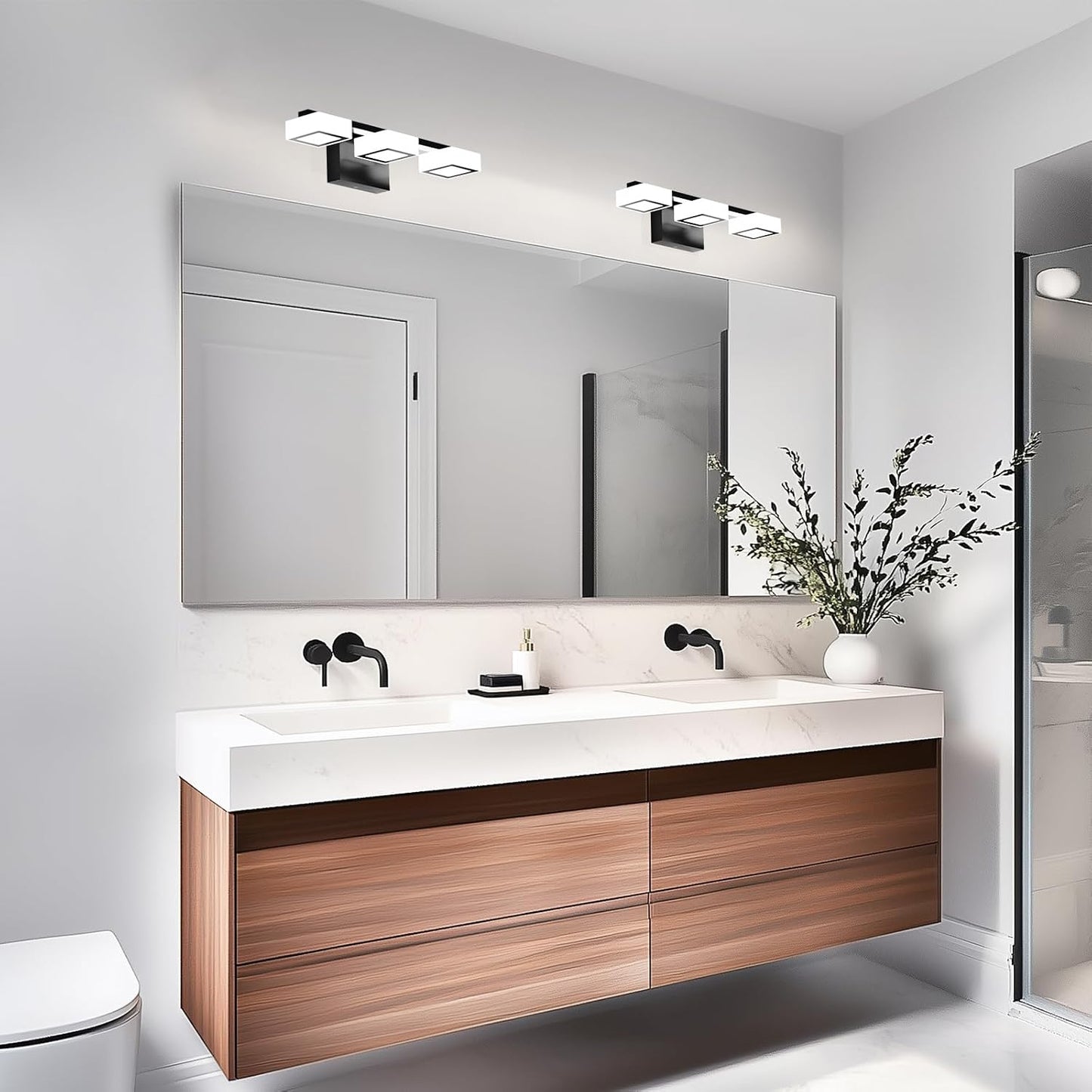 LED Modern Bathroom Light Fixtures, 3-Light Dimmable Vanity Lights with 5 Color Modes, Matte Black Acrylic Bathroom Wall Lighting Fixtures Over Mirror, 2700K- 6500K Adjustable, 18 Inch, ETL Listed
