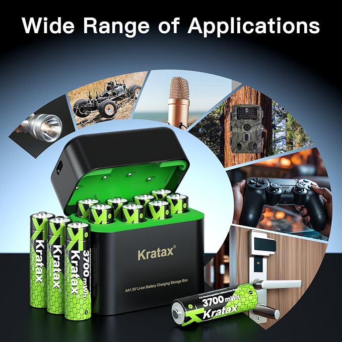 Kratax 12 Count 3700mWh AA Rechargeable Lithium Batteries - Image 7