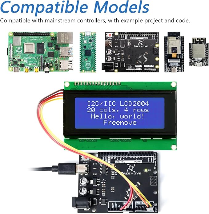 FREENOVE I2C IIC LCD 2004 Module, TWI Serial 20x4 Display, Compatible - Image 3