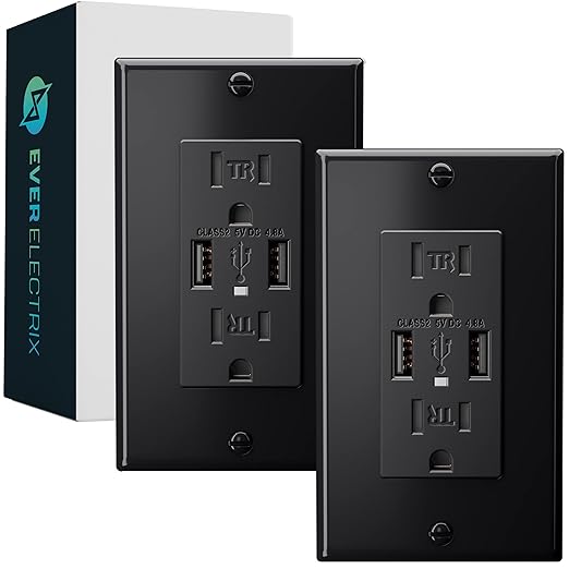 EverElectrix 2-Pack 4.8A Black Wall Outlet - 15Amp Duplex Tamper Resistant by EverElectrix