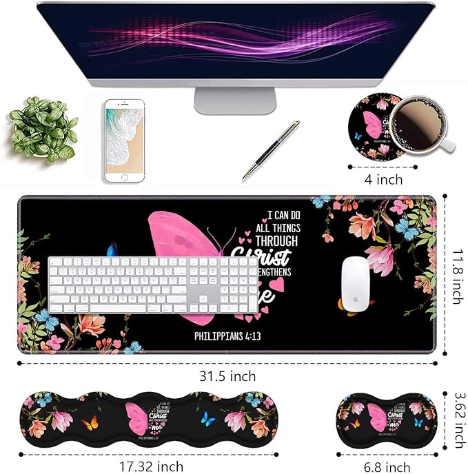 Ergonomic Keyboard Wrist Rest & Mouse Pad Wrist Rest Set, Floral Butterfly - Image 2