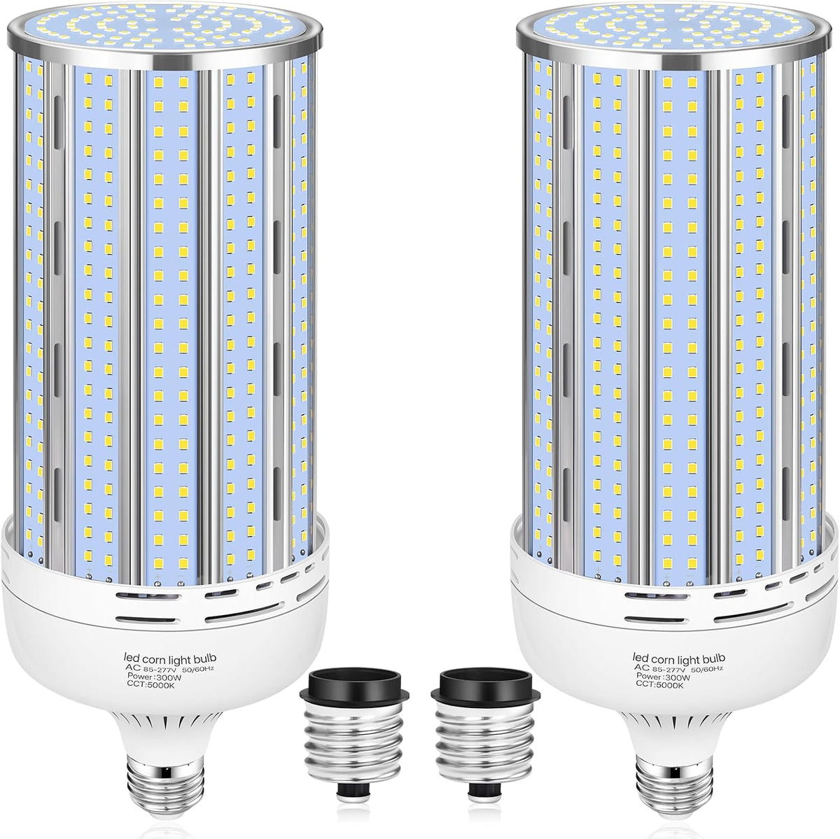 XYCN 2 Pack 300W Corn LED Light Bulb Fanless, 5000K Daylight E26/E39 Large