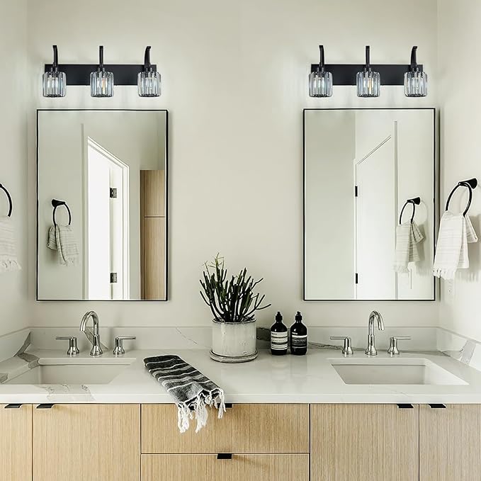 FDPBY 3-Light Crystal Vanity Light, Modern Black Bathroom Wall Sconce - Image 3