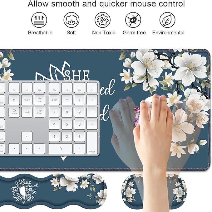 Ergonomic Keyboard Wrist Rest & Mouse Pad Wrist Rest Set, She Believed She - Image 3